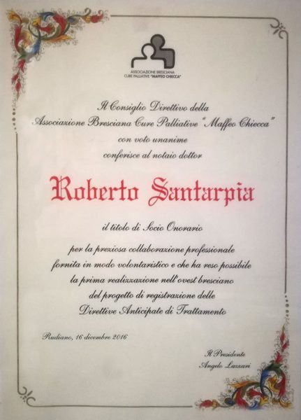 attestato socio onorario