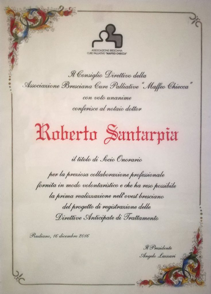 attestato socio onorario